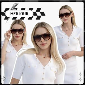 Oversized Retro Aviator Sunglasses Black Amber Lens Gold Accent New